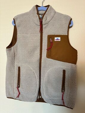 Penfield Beige Sherpa Vest with Brown Trim